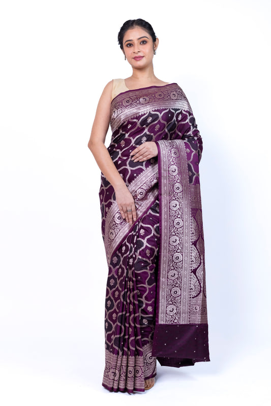 Colorful Banarasi Mashru Silk Saree - Hand-Dyed Rangkat Design