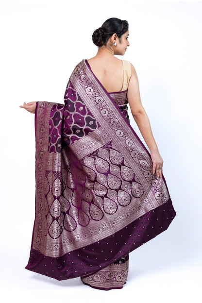 Colorful Banarasi Mashru Silk Saree - Hand-Dyed Rangkat Design