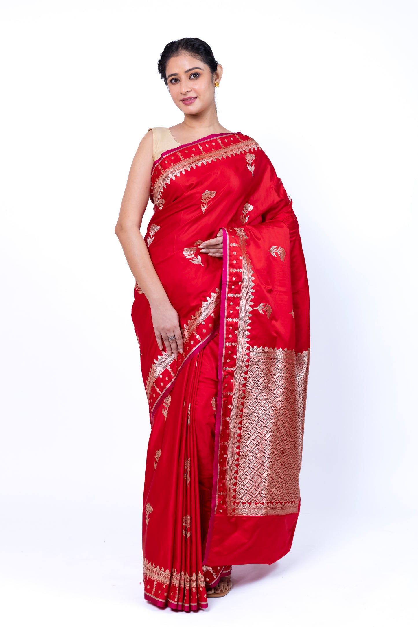 Red Banarasi Mashru Silk Saree