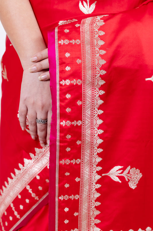 Red Banarasi Mashru Silk Saree